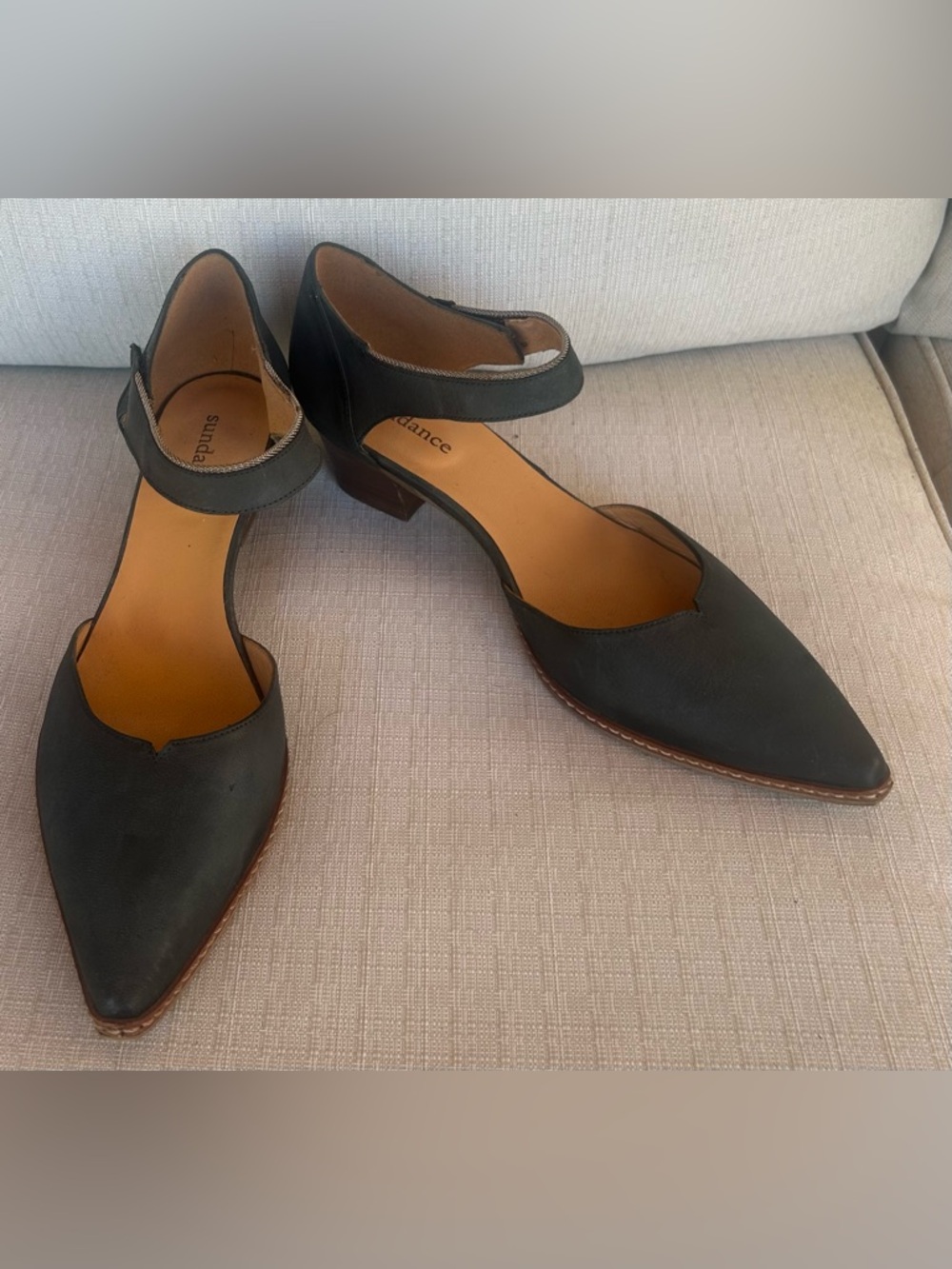 Sundance Black Pointed-Toe Ankle-Strap Heels